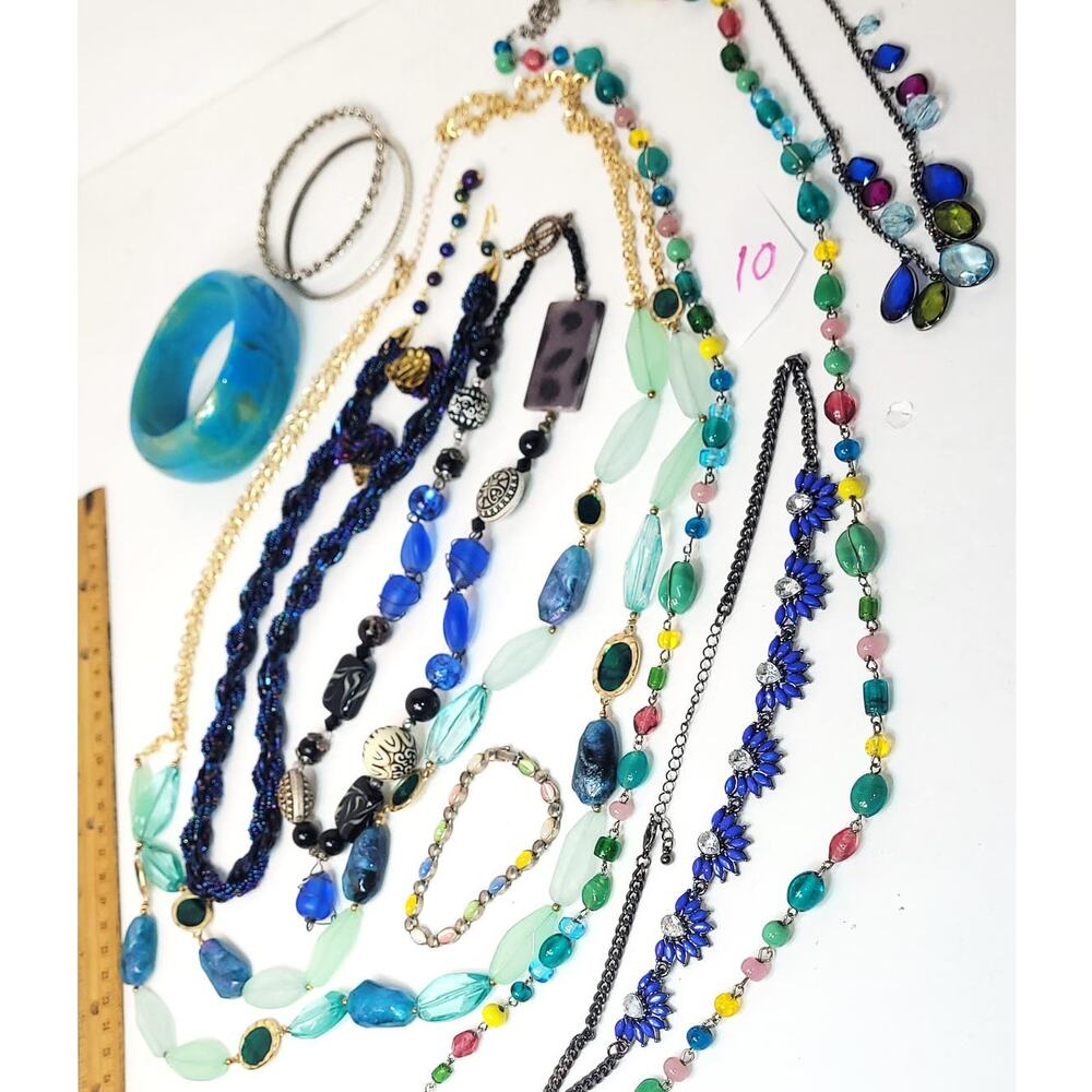 *10* 1LB 4OZ Blues Beads Necklaces, Bracelets,  Clip On Earrings Jewelry Lot